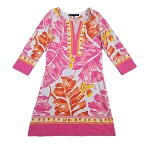 Barbara Erickson Tropical Shift Dress Split Neck Resort Beach Summer 3/4 Sleeve